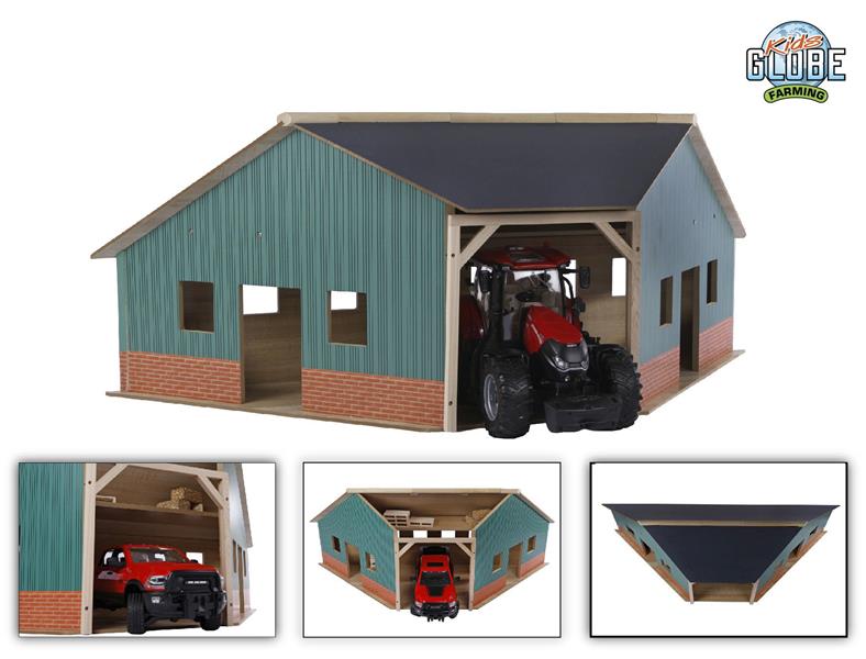Garáž/farma dřevěná 38x100x38cm 1:16 v krabičce pasuje k hračkám a traktorům BRUDER 
